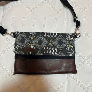 Chic Boho Black and Brown Foldover Crossbody Bag